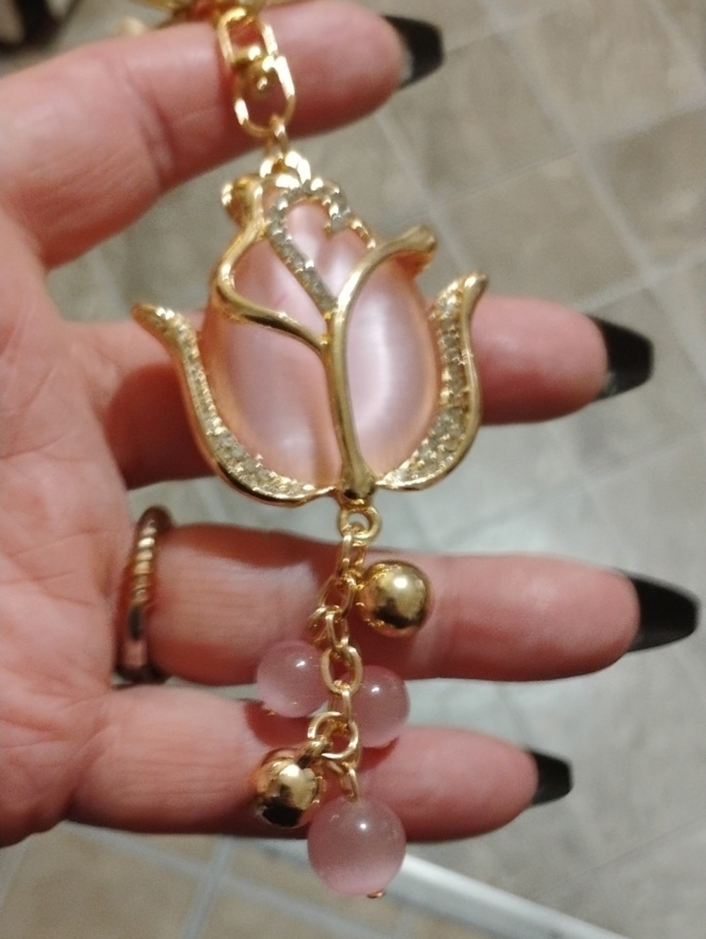 New Pink Rose With Dangle Beads